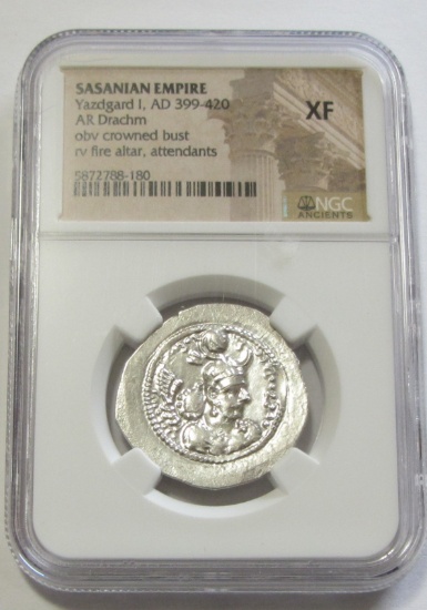 ANCIENT SILVER SASANIAN EMPIRE 399 AD LARGE NGC