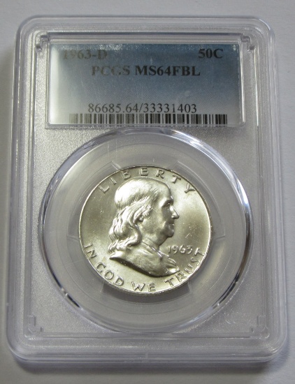 1963-D FRANKLIN HALF PCGS 64 FBL