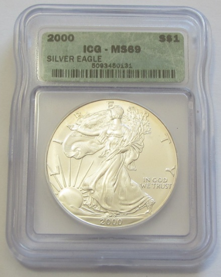 2000 SILVER EAGLE ICG MS69