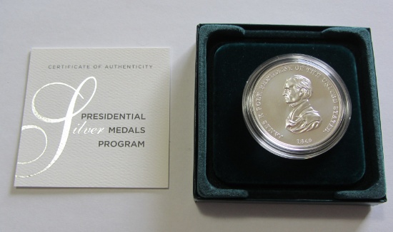 SILVER PRESIDENTIAL MEDAL POLK .9999 1 OUNCE U.S. MINT HAD THESE FOR SALE A