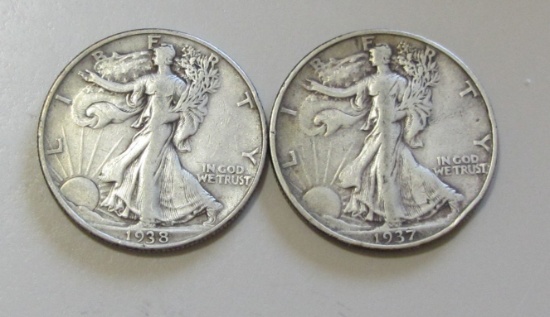 1937 1938 WALKING LIBERTY HALF DOLLARS