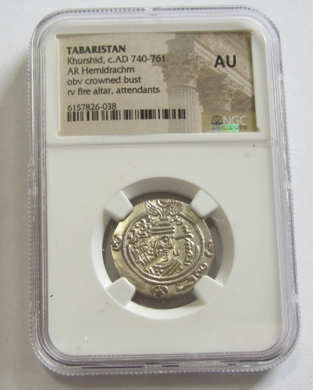 SILVER TABARISTAN ANCIENT NGC FIRE ALTER 740 AD