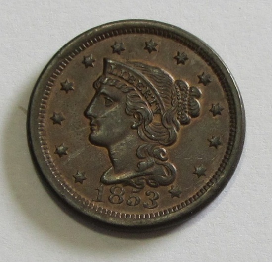 HIGH GRADE 1853 BRAIDED HAIR LARGE CENT