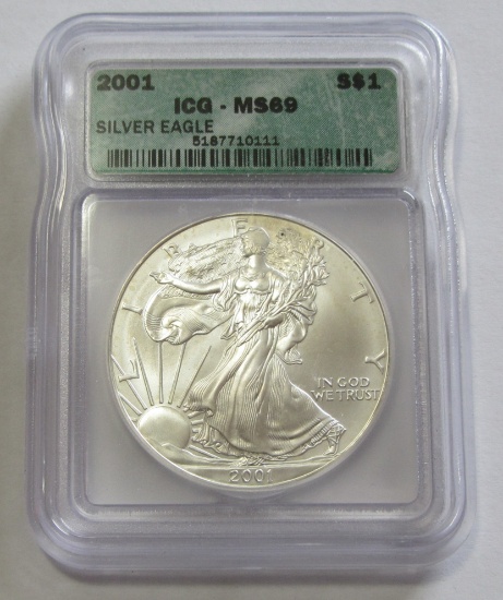 2001 SILVER EAGLE $1 ICG 69