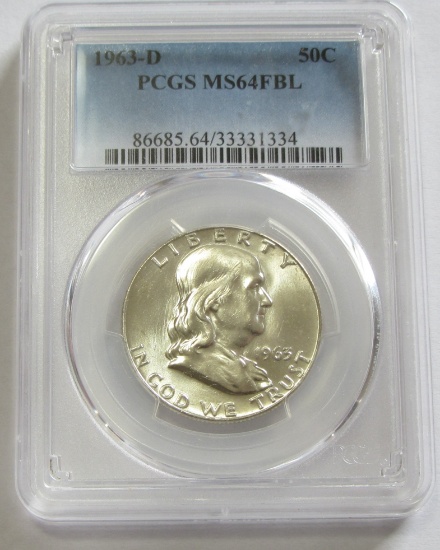 1963-D FRANKLIN PCGS 64 FBL FULL BELL LINES