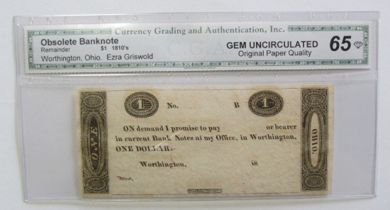 $1 1810 WORTHINGTON OHIO OBSOLETE GEM