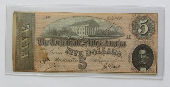 $5 1864 CSA CONFEDERATE CURRENCY