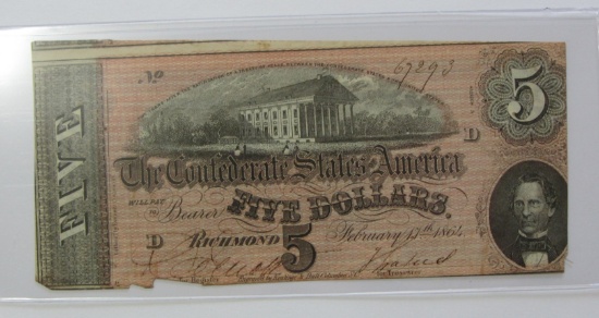 $5 1864 CONFEDERATE CURRENCY