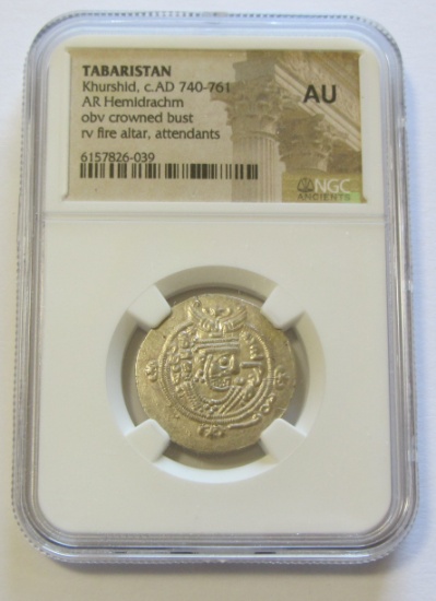 SILVER TABARISTAN ANCIENT 740 AD NGC AU