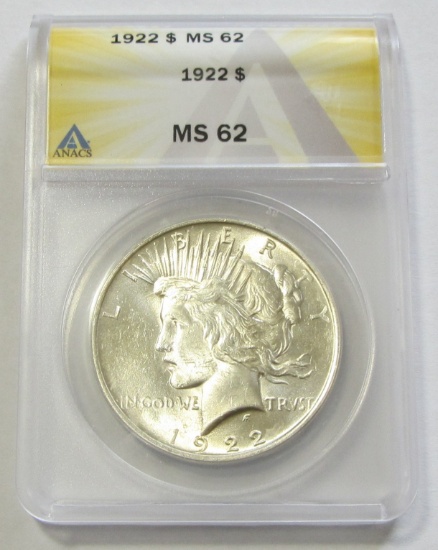 $1 1922 ANACS MS 62 PEACE