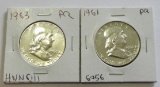 1963 1961 PROOF FRANKLIN HALF DOLLARS