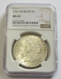 $1 1921 MORGAN SILVER DOLLAR NGC MS 63