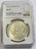 $1 1921 MORGAN SILVER DOLLAR NGC MS 63