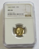 1965 SMS DIME NGC 66