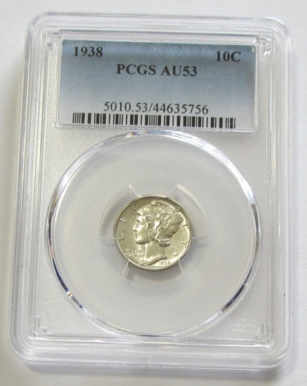 1938 MERCURY DIME PCGS AU