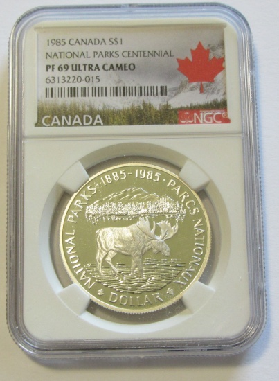 $1 SILVER 1985 CANADA MOOSE NGC 69
