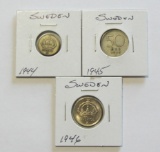 SILVER SWEDEN COIN LOT 1946 1944 1945