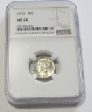 1945 MERCURY DIME NGC 64