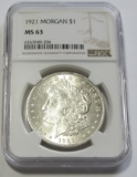 $1 1921 MORGAN NGC MS 63 BLAST WHITE