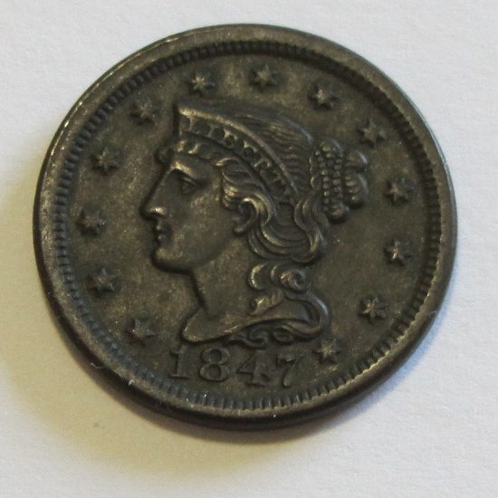 HIGH GRADE 1847 BRAIDED HAIR LARGE CENT