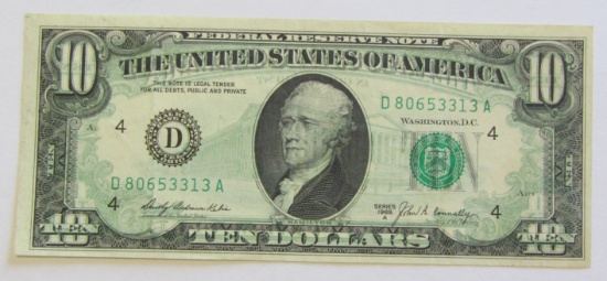 SCARCE $10 OFFSET PRINTING ERROR BACK TO FRONT PRINTING