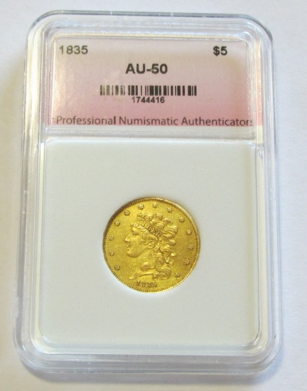 1835 $5 GOLD CLASSIC HEAD HALF EAGLE ALMOST UNCIRCULATED