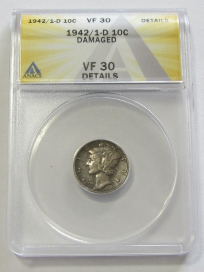 KEY DATE 1942/1 MERCURY DIME ANACS VF30