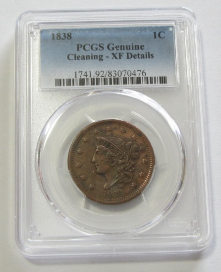 1838 LARGE CENT PCGS XF