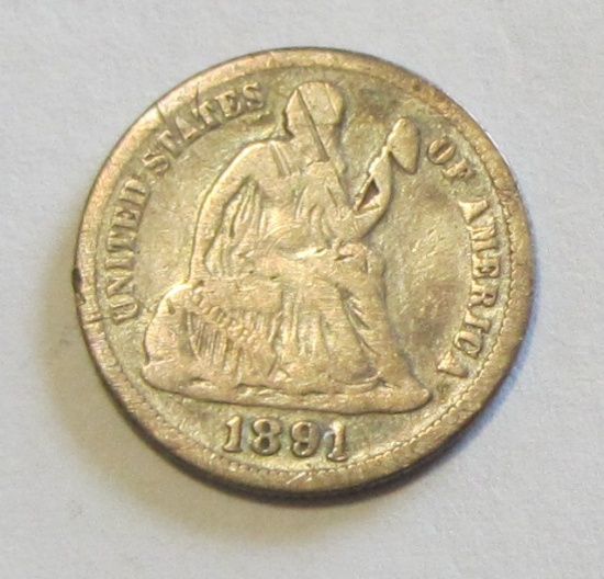 1891 SEATED DIME