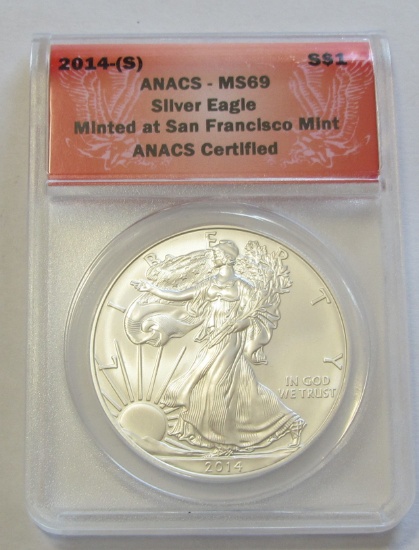 2014-S $1 SILVER EAGLE ANACS 69
