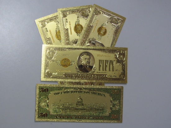 LOT OF 5 $50 REPLICA GOLD CERTIFICATES PLATE NOTES