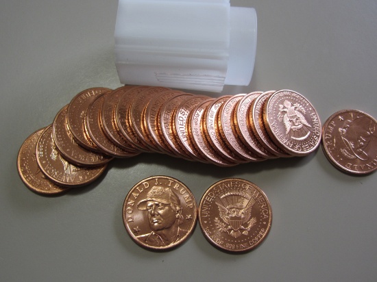 UNCIRCULATED ROLL OF 20 TRUMP DESIGN COPPER ROUNDS 1 OUNCE EACH