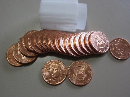 UNCIRCULATED ROLL OF 20 TRUMP DESIGN COPPER ROUNDS 1 OUNCE EACH