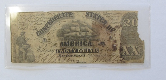 $20 CONFEDERATE CURRENCY 1861