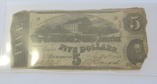 $5 CONFEDERATE 1863