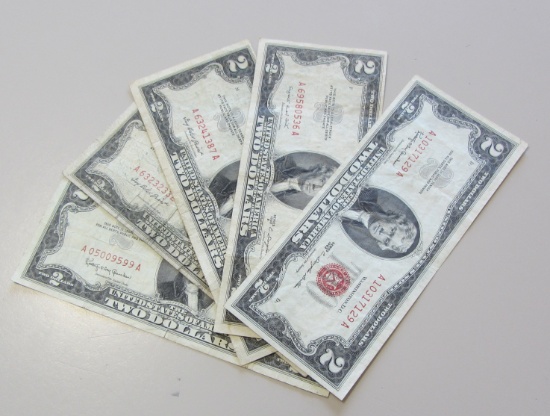 LOT OF 5 $2 RED SEAL NOTES