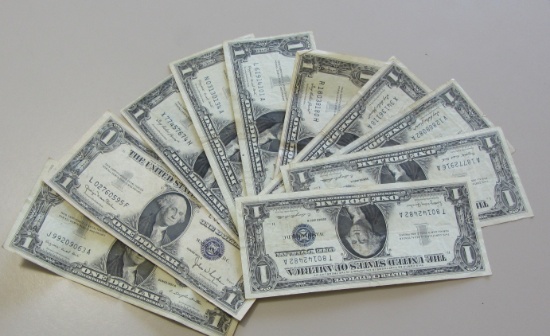 LOT OF 9 $1 SILVER CERTIFICATES