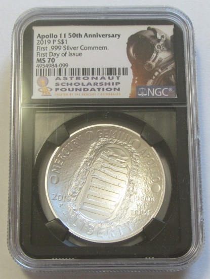 APOLLO 11 SILVER COMMEMORATIVE NGC MS 70