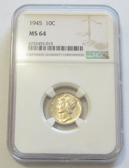 1945 MERCURY DIME NGC 64