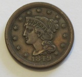 1849 HIGH GRADE BRAIDED HAIR LARGE CENT