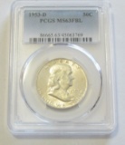 1953-D FRANKLIN HALF PCGS 63 FBL FULL BELL LINES