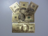 LOT OF 5 $100 REPLICA GOLD PLATE NOTES