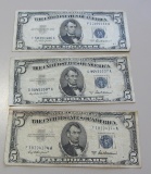 LOT OF 3 $5 SILVER CERTIFICATES