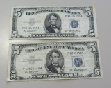 LOT OF 2 $5 SILVER CERTIFICATES