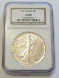 $1 1991 SILVER EAGLE NGC 68