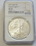 2021 $1 SILVER EAGLE HERALDIC EAGLE TYPE 1 NGC 69