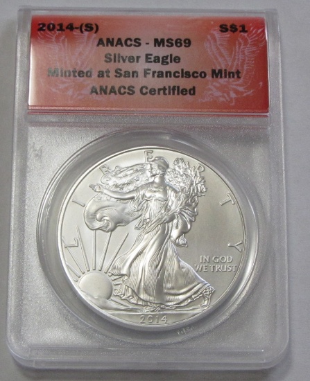 2014-S SILVER EAGLE $1 ANACS 69