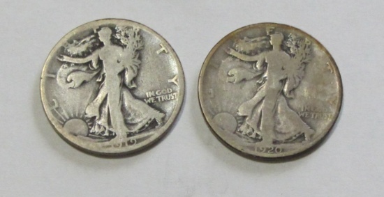 2 WALKING LIBERTY HALF DOLLARS 1919-D 1920