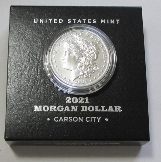 $1 2021 MORGAN CARSON CITY WITH BOX AND PAPER