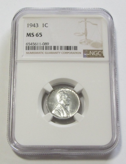 1943 STEEL WHEAT CENT NGC MS 65 GEM